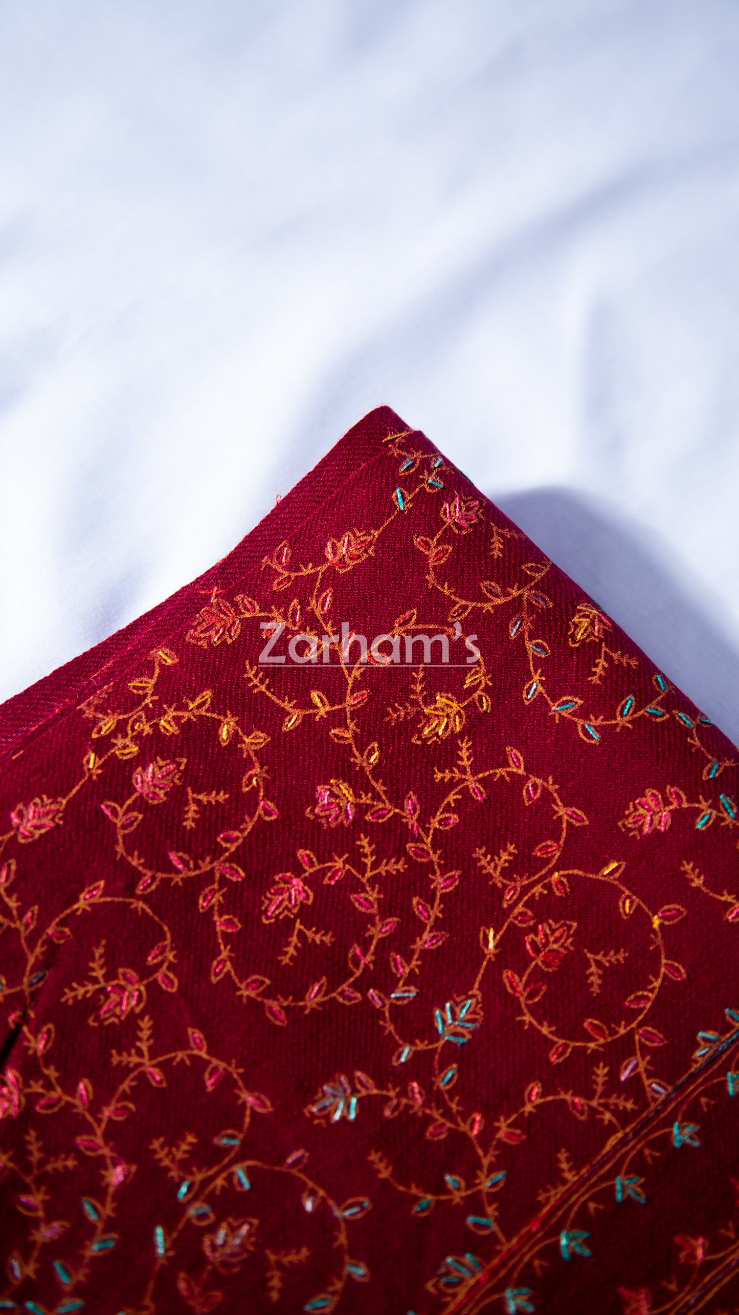 Handmade Pashmina shawl hand printed and embroidered