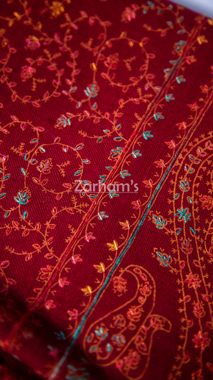 Handmade Pashmina shawl hand printed and embroidered