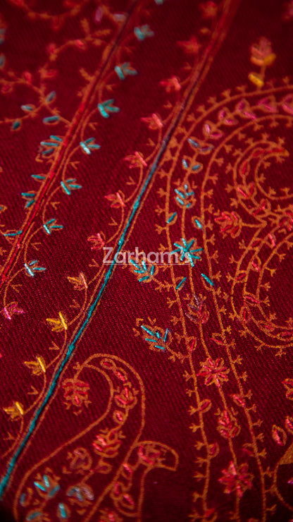 Handmade Pashmina shawl hand printed and embroidered