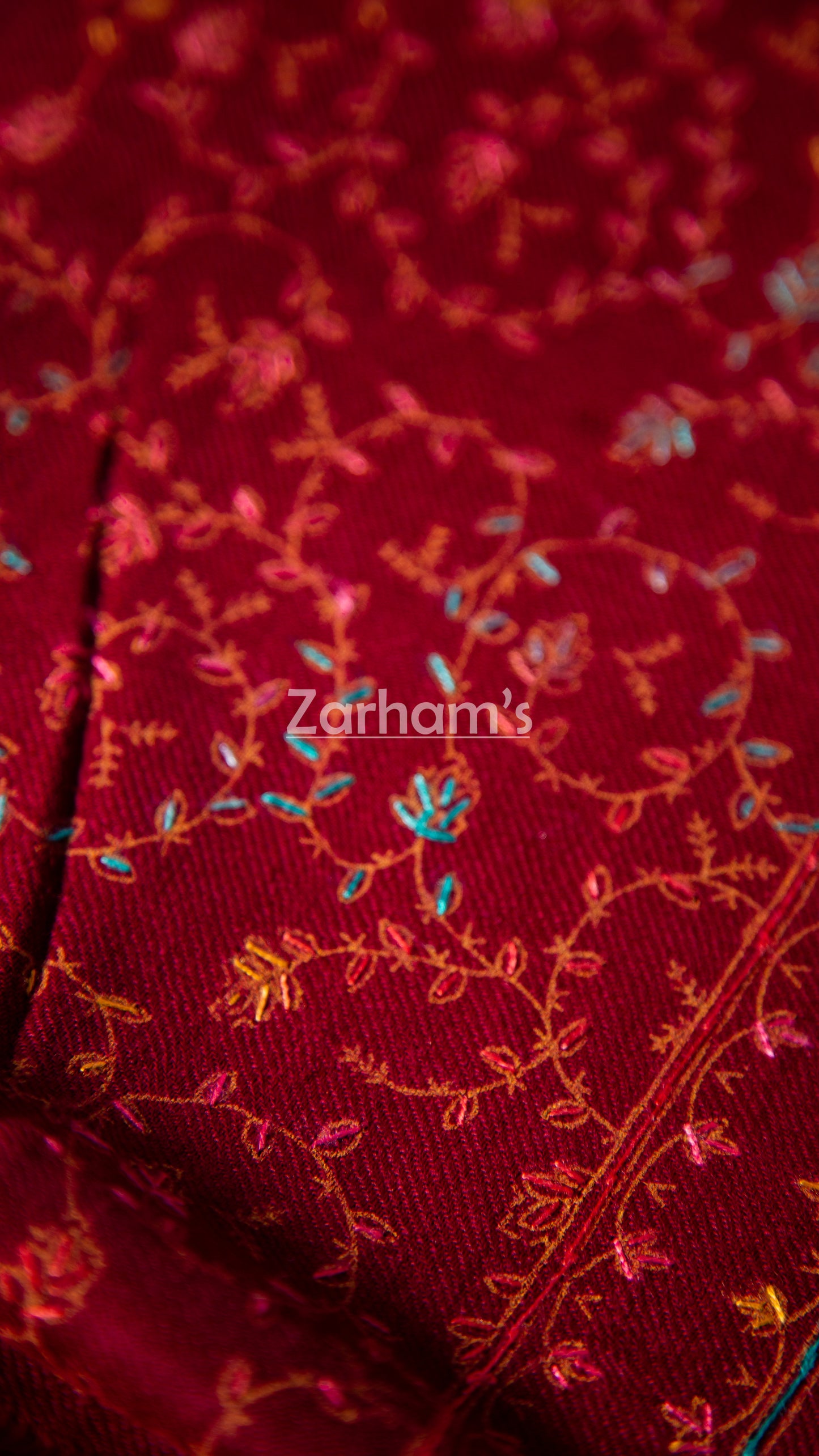 Handmade Pashmina shawl hand printed and embroidered