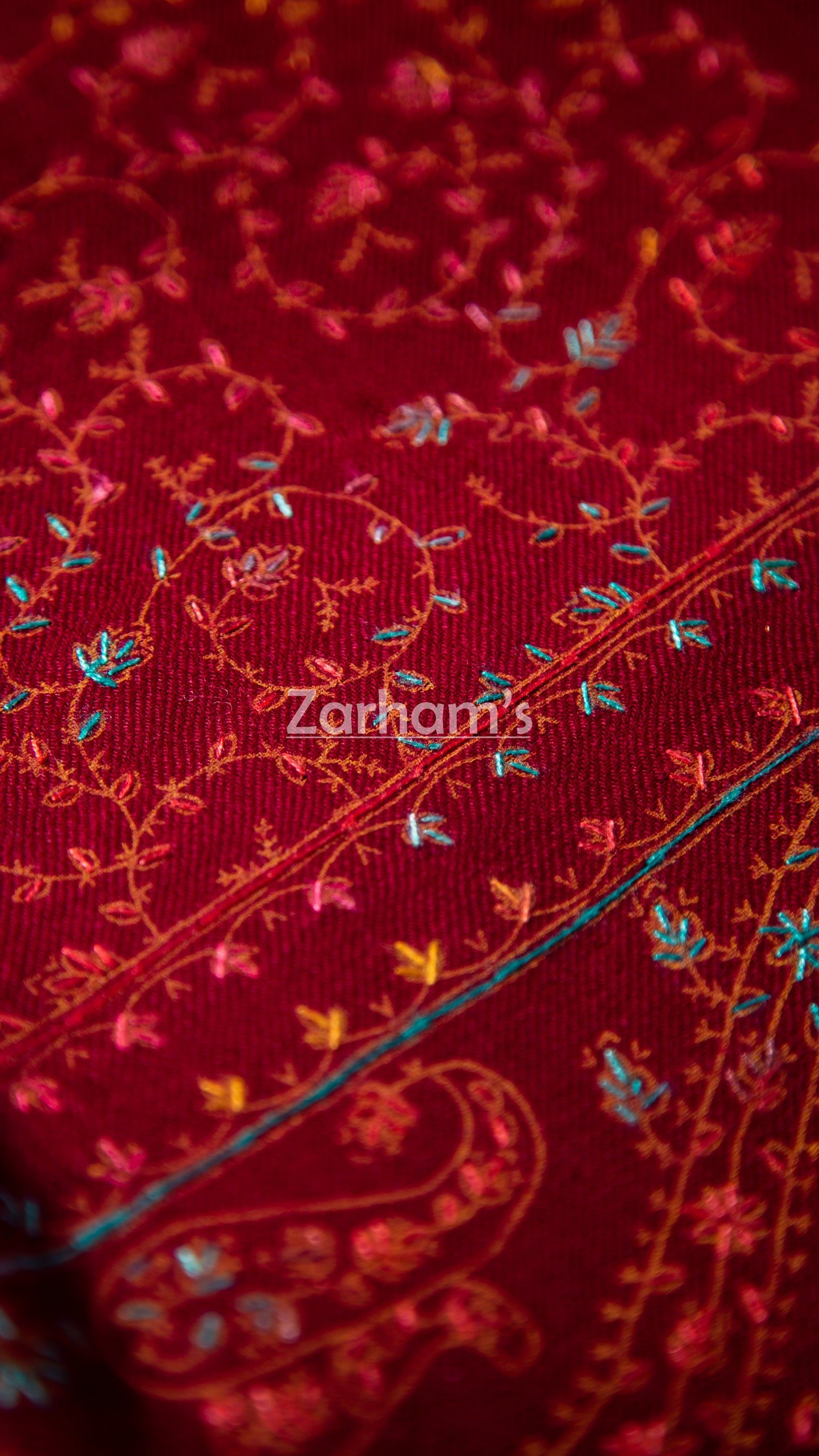 Handmade Pashmina shawl hand printed and embroidered