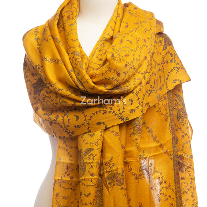 Handmade Pashmina shawl hand printed and embroidered