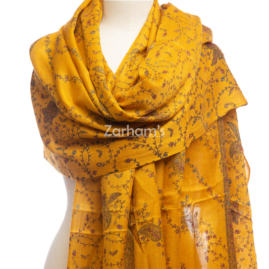 Handmade Pashmina shawl hand printed and embroidered