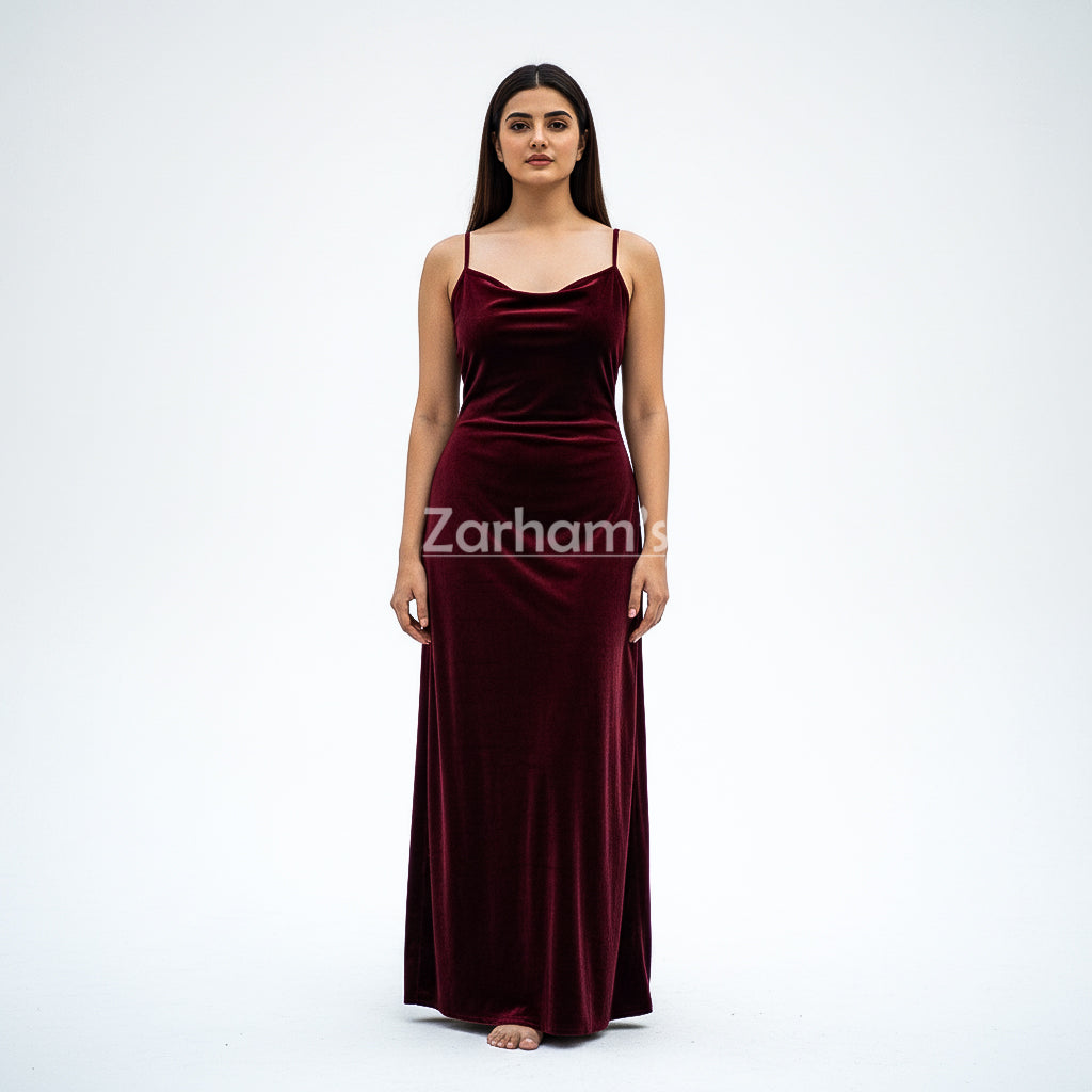 Handmade Maroon Velvet Long Dress