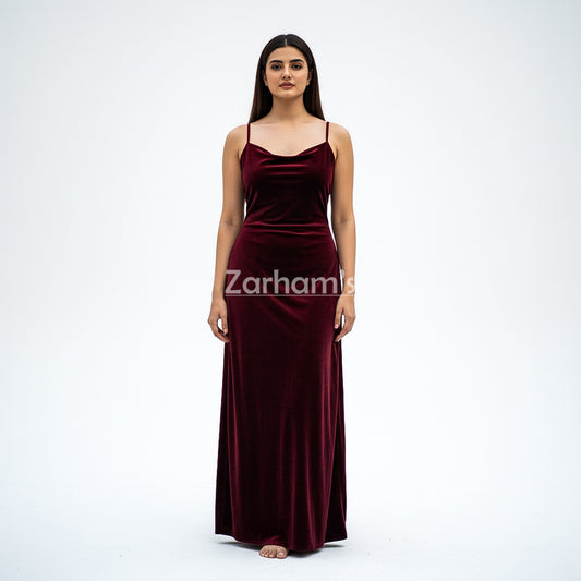 Handmade Maroon Velvet Long Dress