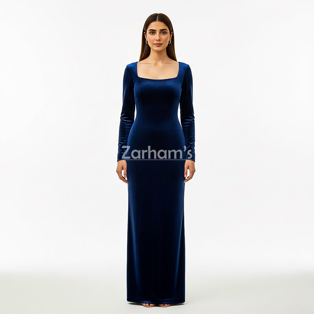 Midnight Blue Velvet Long Dress