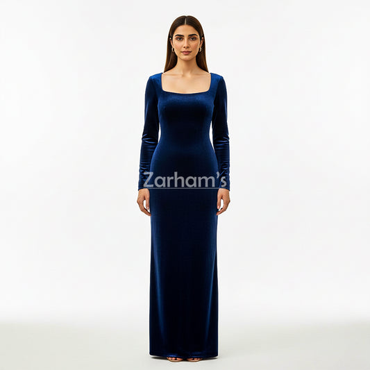Midnight Blue Velvet Long Dress