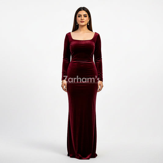 Handmade Maroon Velvet Long Dress