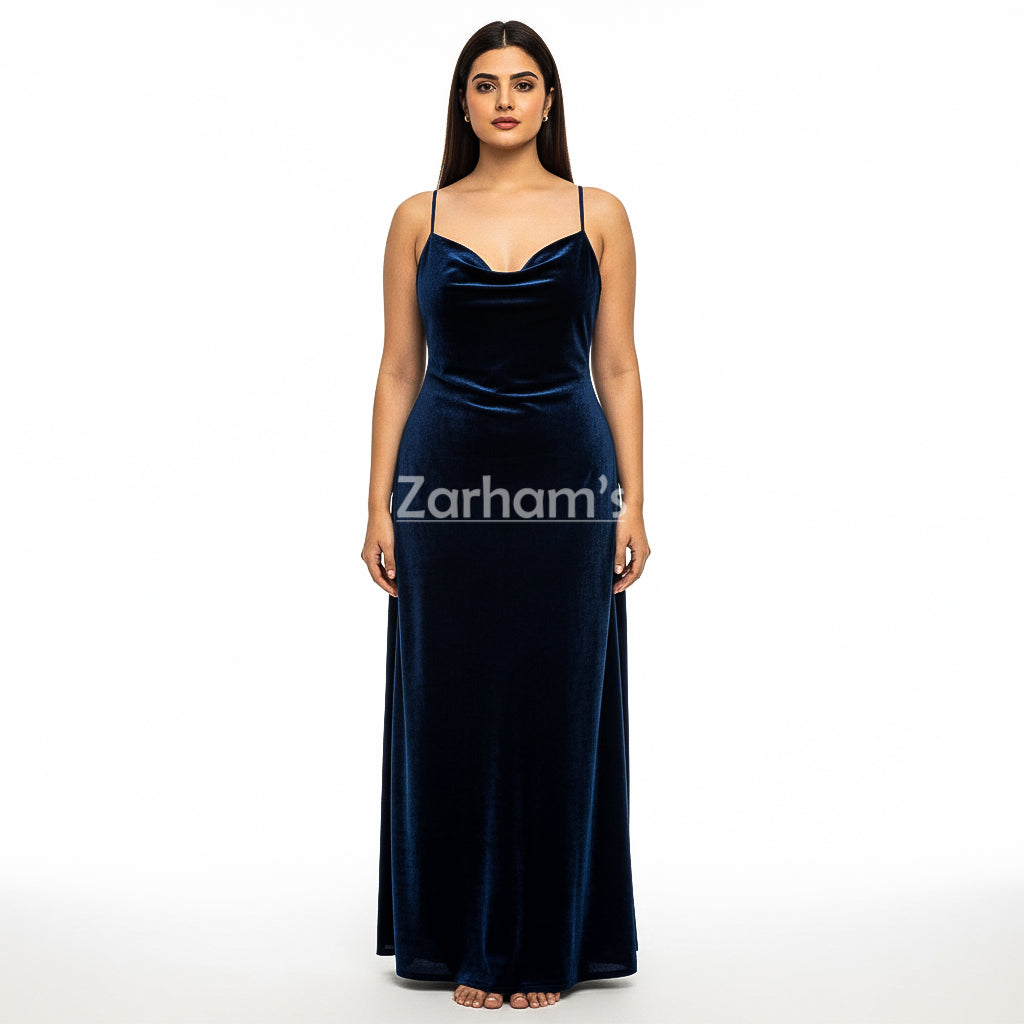 Midnight Blue Velvet Long Dress