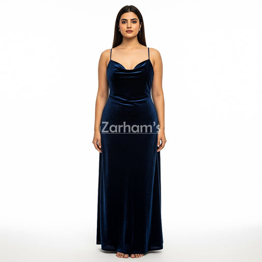 Midnight Blue Velvet Long Dress
