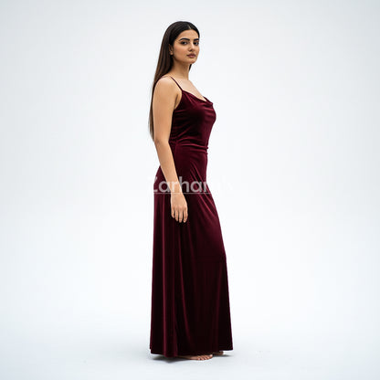 Handmade Maroon Velvet Long Dress