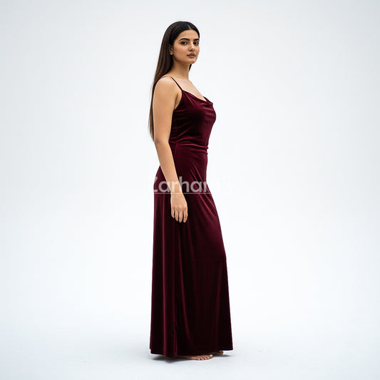 Handmade Maroon Velvet Long Dress