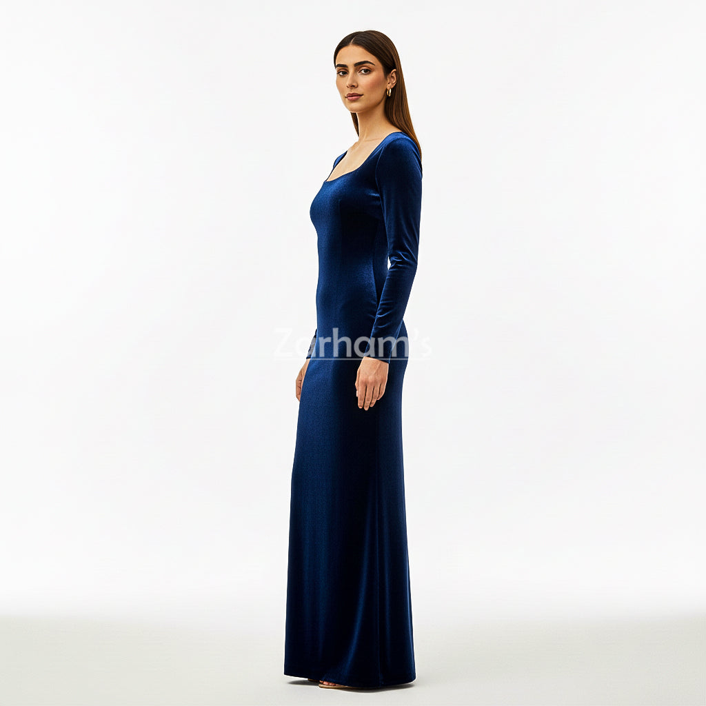 Midnight Blue Velvet Long Dress