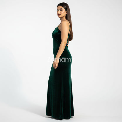 Handmade Emerald Green Velvet Long Dress