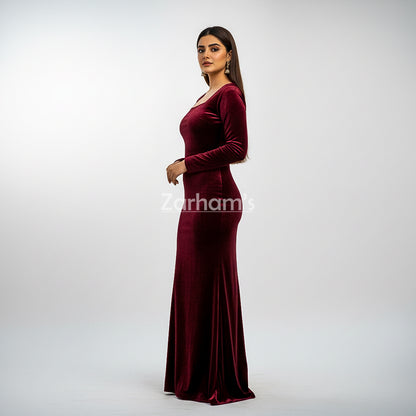Handmade Maroon Velvet Long Dress