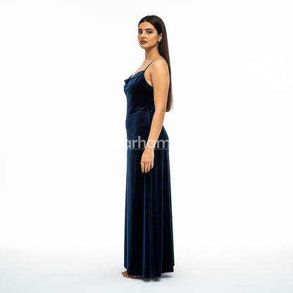 Midnight Blue Velvet Long Dress