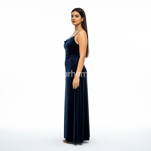 Midnight Blue Velvet Long Dress