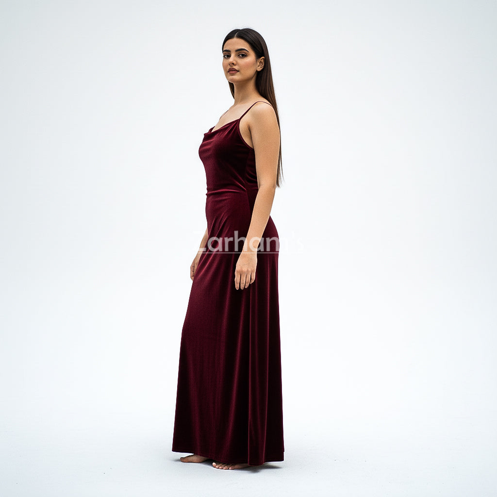 Handmade Maroon Velvet Long Dress