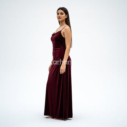 Handmade Maroon Velvet Long Dress