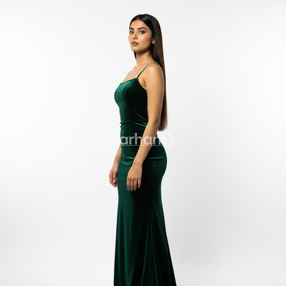 Handmade Emerald Green Velvet Long Dress