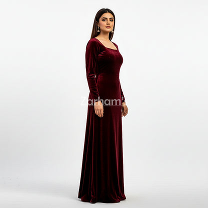 Handmade Maroon Velvet Long Dress