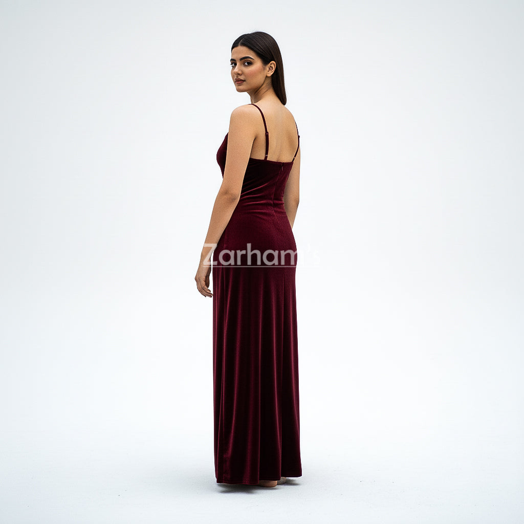 Handmade Maroon Velvet Long Dress