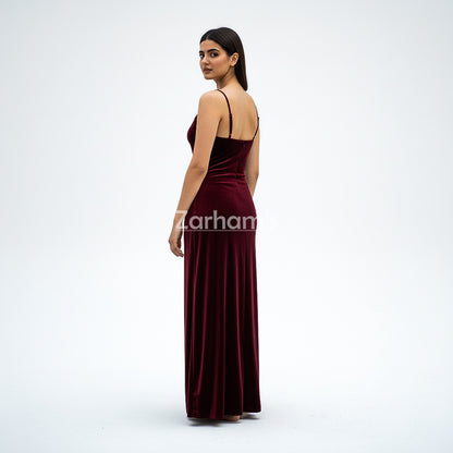 Handmade Maroon Velvet Long Dress