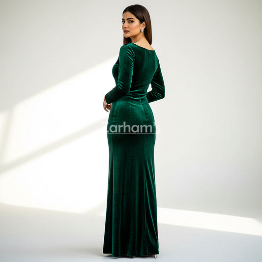 Handmade Emerald Green Velvet Long Dress