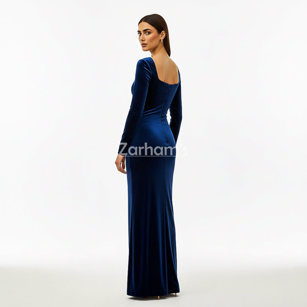 Midnight Blue Velvet Long Dress