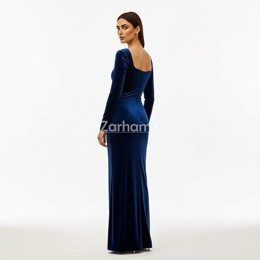 Midnight Blue Velvet Long Dress