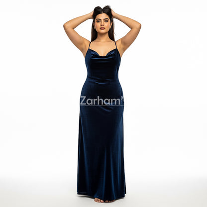 Midnight Blue Velvet Long Dress