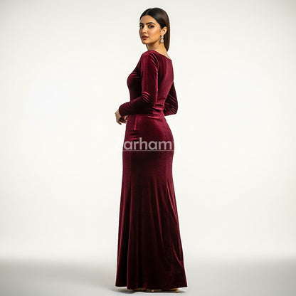 Handmade Maroon Velvet Long Dress