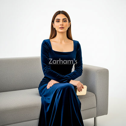 Midnight Blue Velvet Long Dress