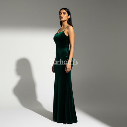 Handmade Emerald Green Velvet Long Dress