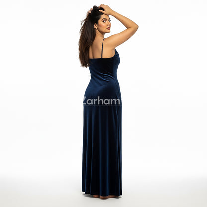 Midnight Blue Velvet Long Dress