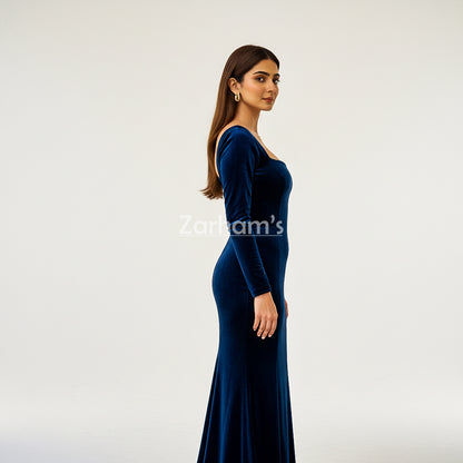 Midnight Blue Velvet Long Dress