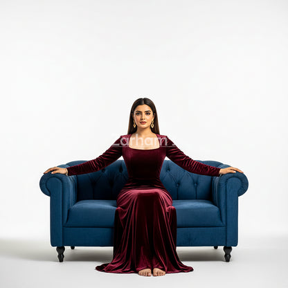 Handmade Maroon Velvet Long Dress