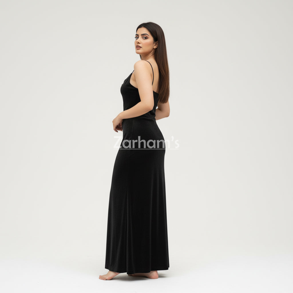 Handmade Midnight Black Velvet Long Dress