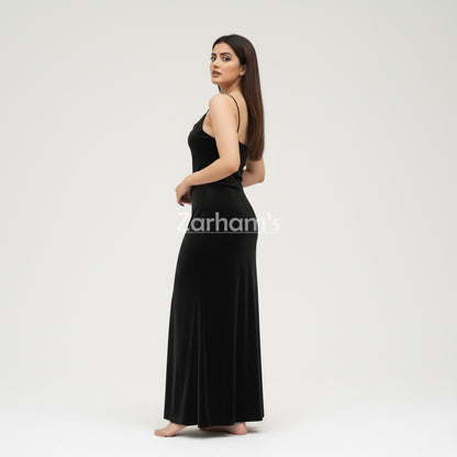 Handmade Midnight Black Velvet Long Dress