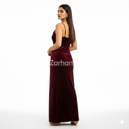 Handmade Maroon Velvet Long Dress