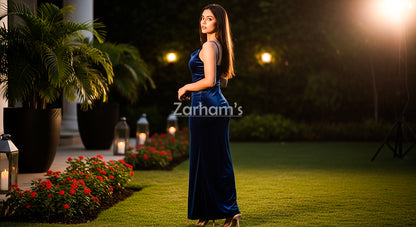 Midnight Blue Velvet Long Dress