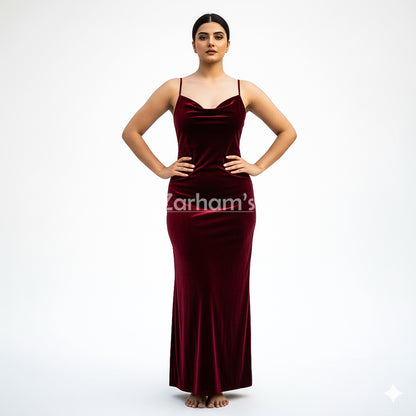 Handmade Maroon Velvet Long Dress