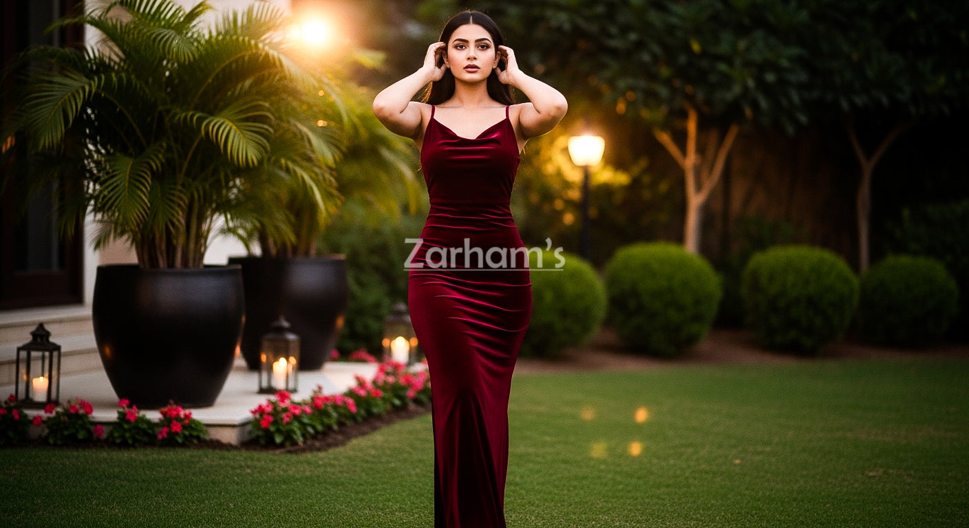 Handmade Maroon Velvet Long Dress