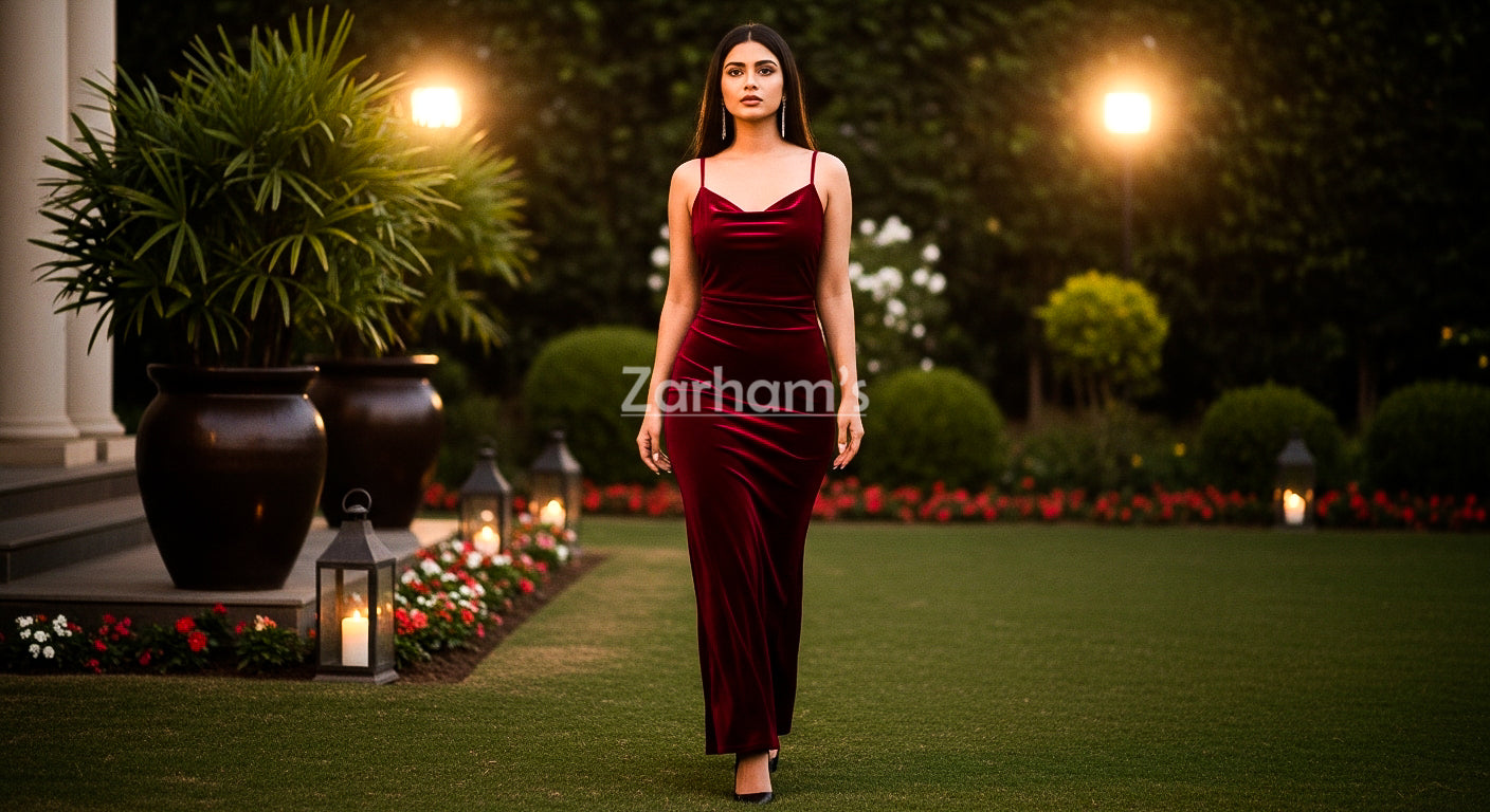 Handmade Maroon Velvet Long Dress