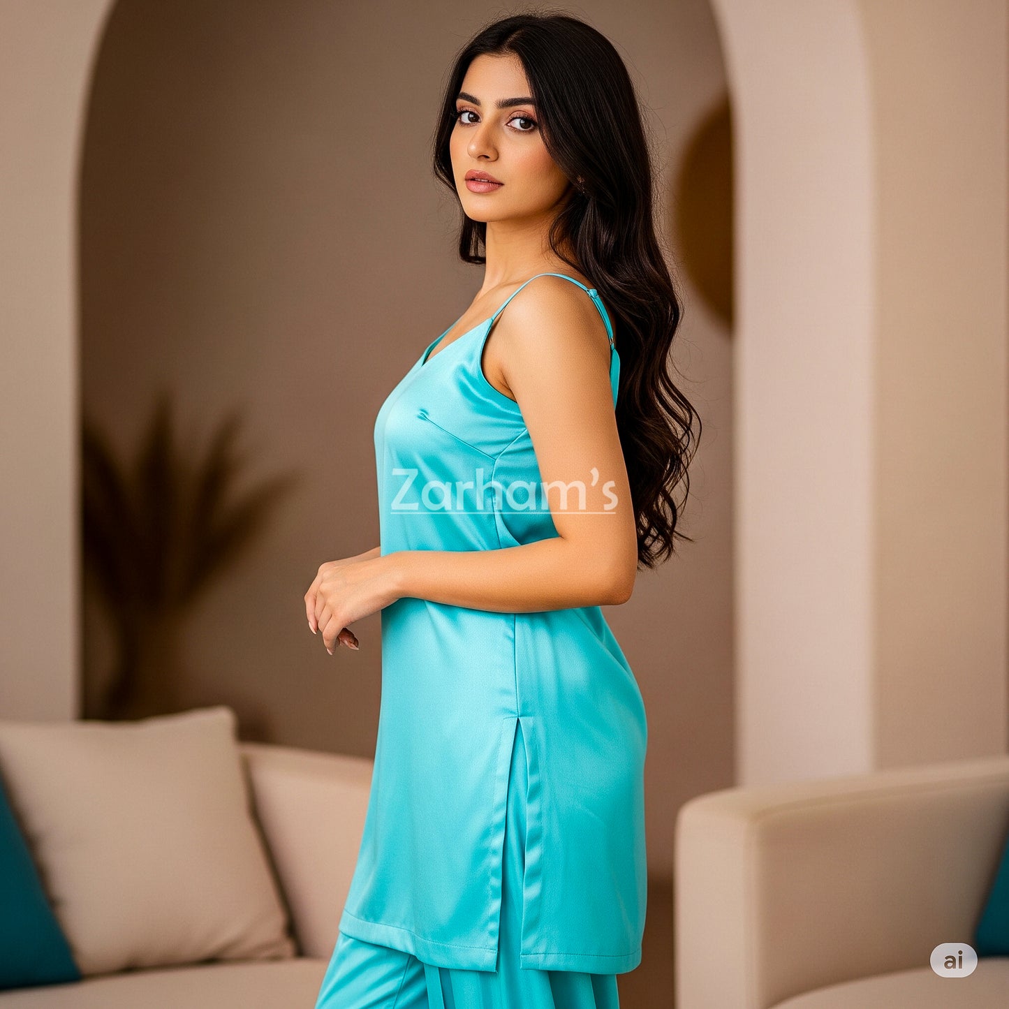 Premium Silk Cyan Kamiz Shalwar Suit