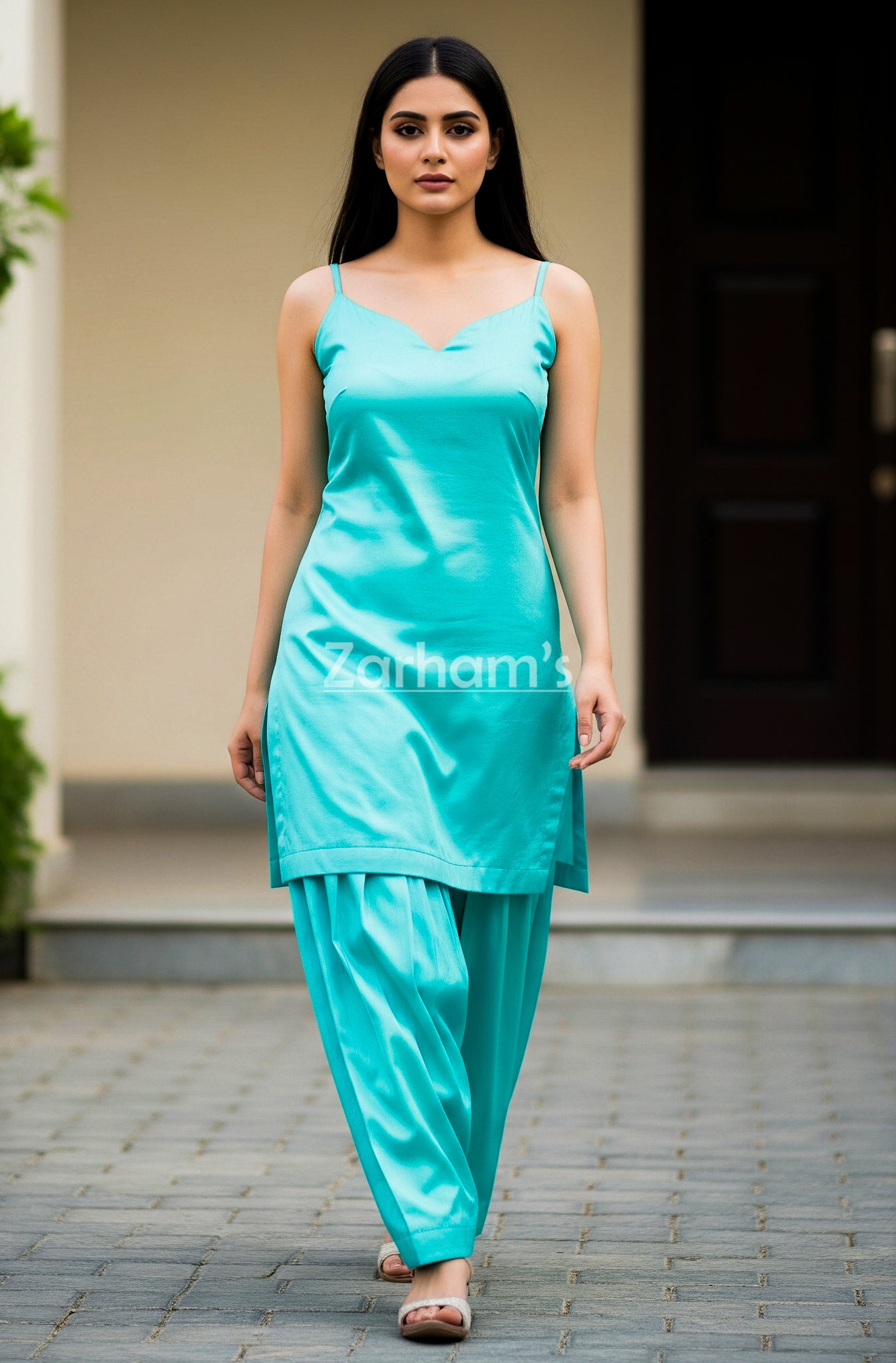 Premium Silk Cyan Kamiz Shalwar Suit