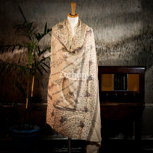 Handmade Cashmere Pashmina shawl hand printed and embroided