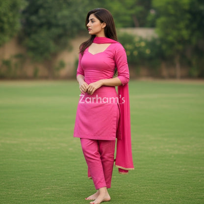Handmade Pink Cotton Kamiz Shalwar Suit