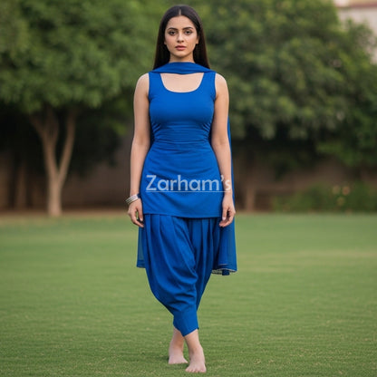 Handmade Dark Blue Cotton Kamiz Shalwar Suit