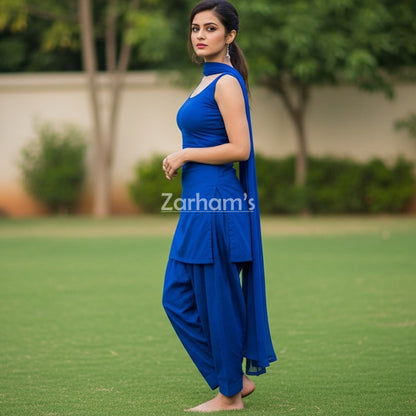 Handmade Dark Blue Cotton Kamiz Shalwar Suit